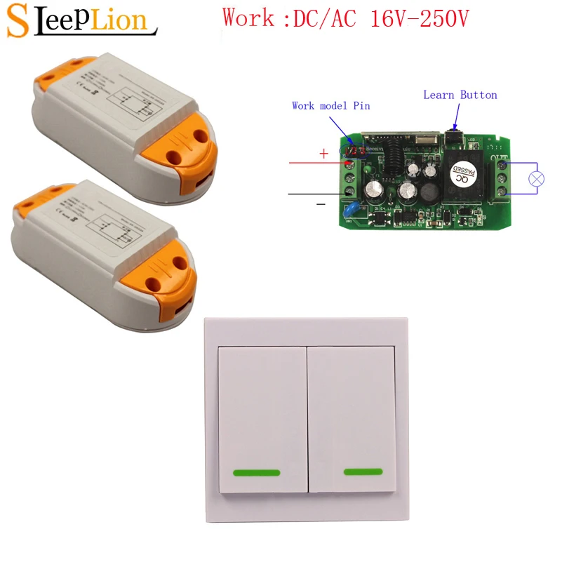 

Sleeplion 110V 220V 85-250V 2-Key Wireless Wall Panel Control Lights Switch Receiver Relay 16V-85V Remote Control ON OFF