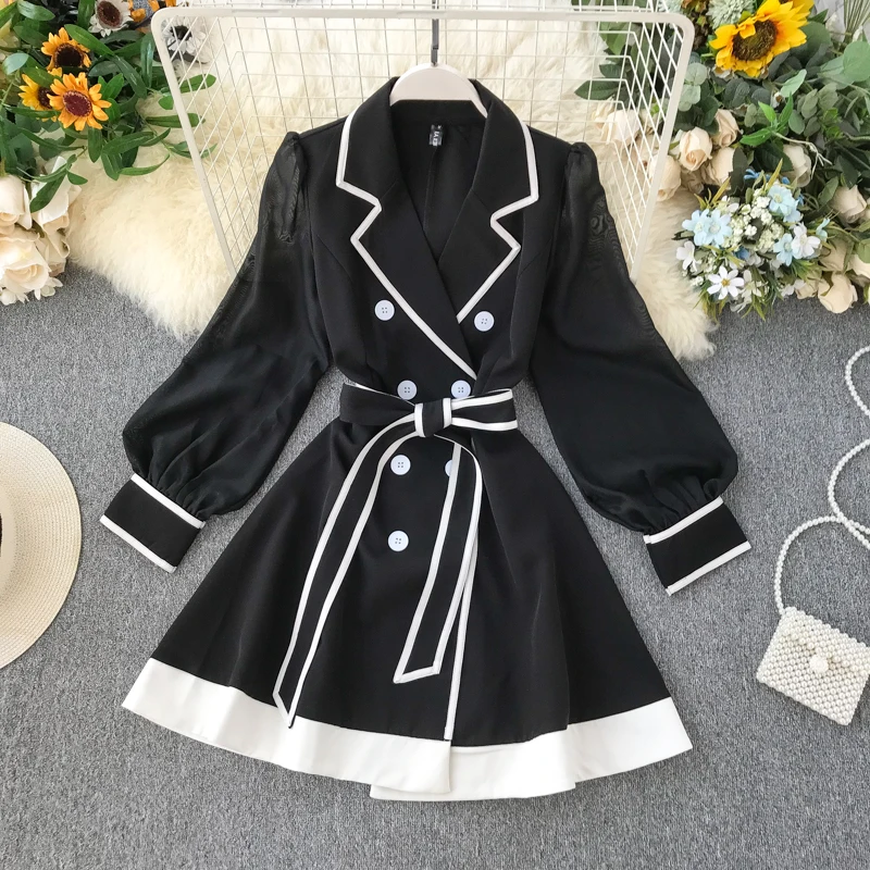 Вечерние черно-белые лоскутные платья с поясом жаккардовые контрастные двойные