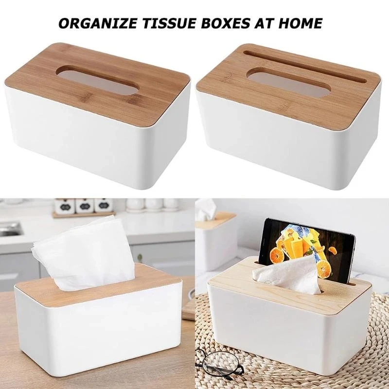 

Moisture-proof Plastic Tissue Box Wooden Cover Napkins Storage Case Towel Napkin Tissue Holder Case European Style Decoration