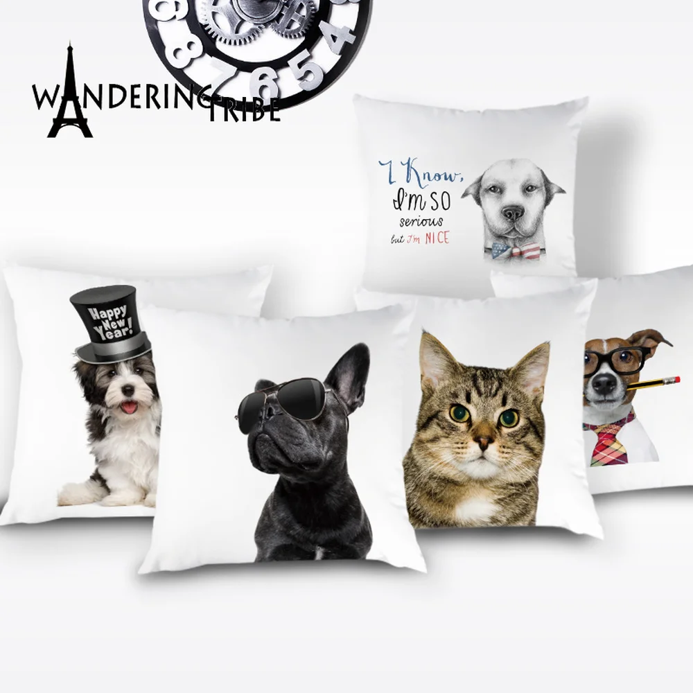 Милый чехол для подушки собаки кошки декоративная подушка белые чехлы на дома
