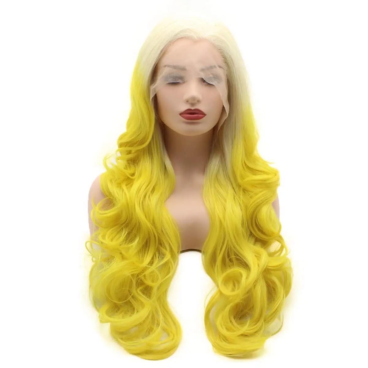 Jeelion Hair Wavy Long 26inch Blonde Root Yellow Ombre Heavy Density Realistic Synthetic Lace Front Wigs