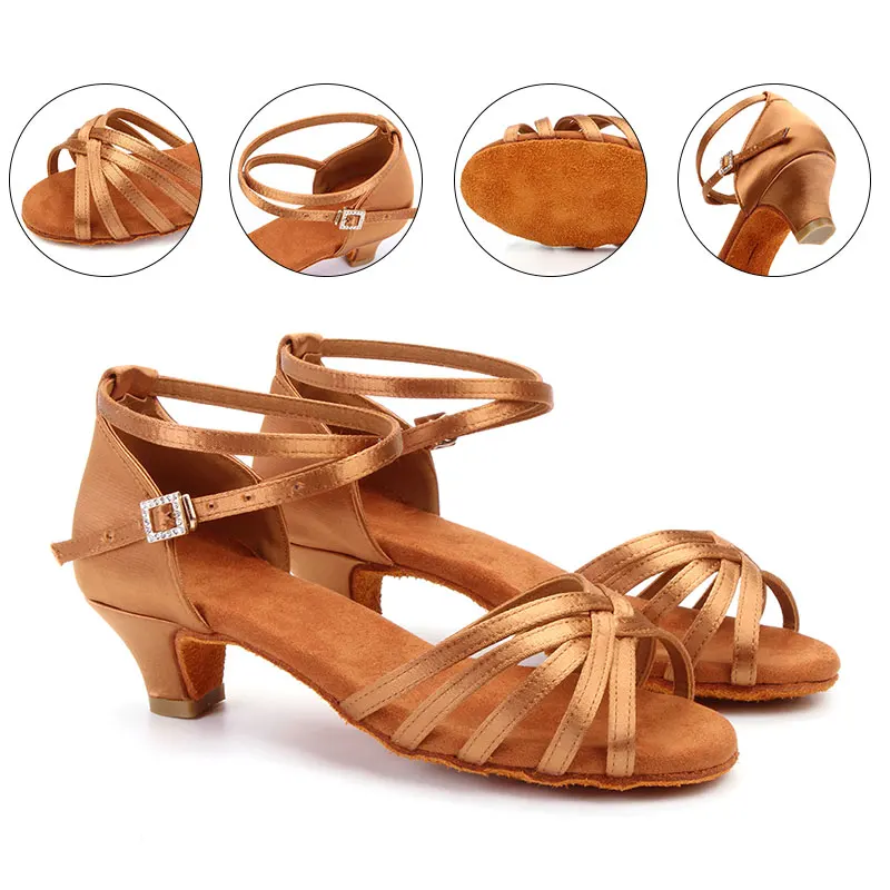 High quality new arrival wholesale girls Children/child/kids ballroom tango salsa latin dance shoes low heel shoes