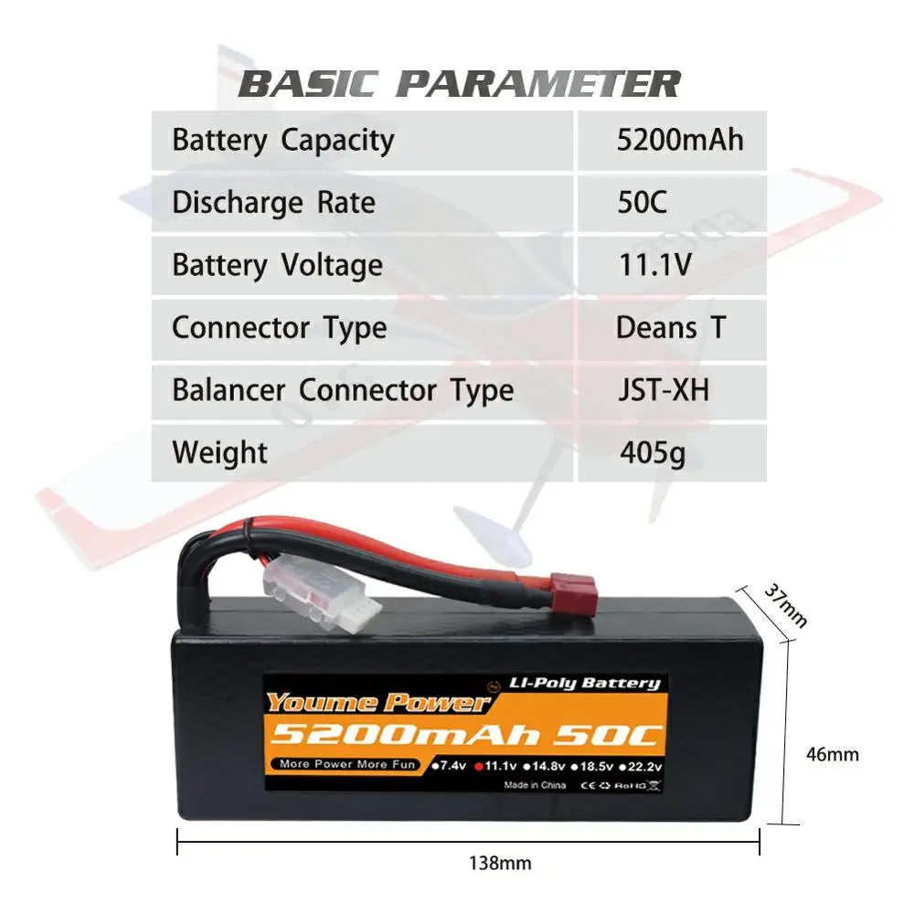 2 шт youme 111 v 5200mah 3s lipo battery xt60 deans t ec3 hard чехол для trx 18 вн