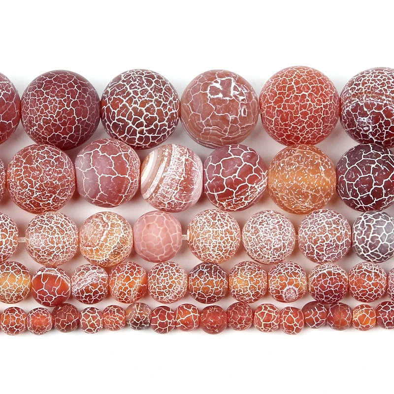 

Natural Stone Beads Frost Red Brown Cracked Dream Fire Dragon Veins Agates Beads For Jewelry Making DIY Bracelets 4/6/8/10/12mm