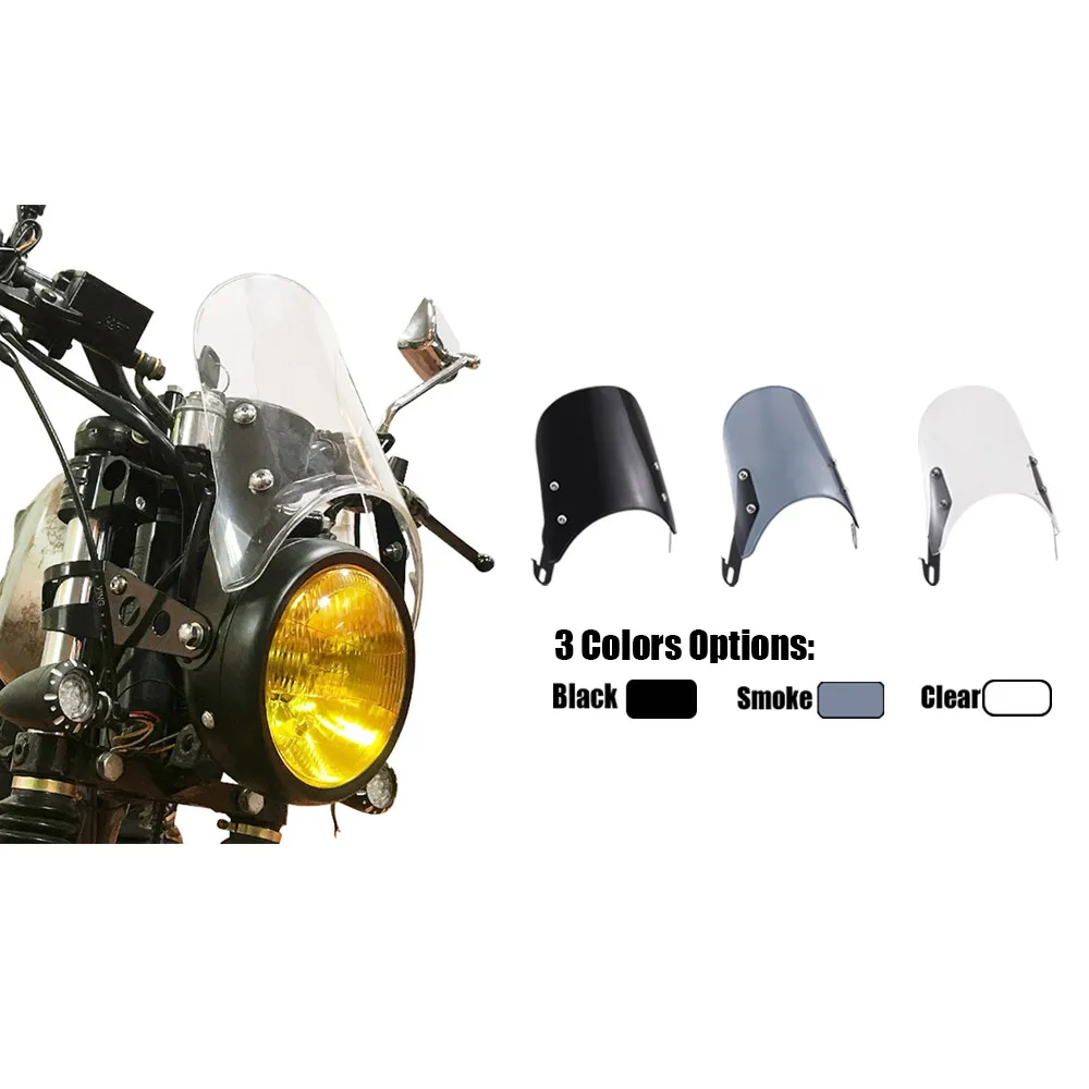 

Ветровое стекло для мотоцикла Cafe Racer 5-7 дюймов, компактный спортивный ветрозащитный козырек для Harley YAMAHA Suzuki, ветровое стекло