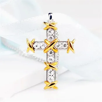 

Crosses Off The Most Gold-plated Platinum Two-color Cross Diamond Necklace European XO-shaped Personality Pendant JDZ928