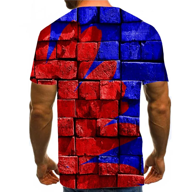 

Men Graphic T Shirts Round Neck 3D Print Short Sleeve Daily Tops Red And Blue Tees