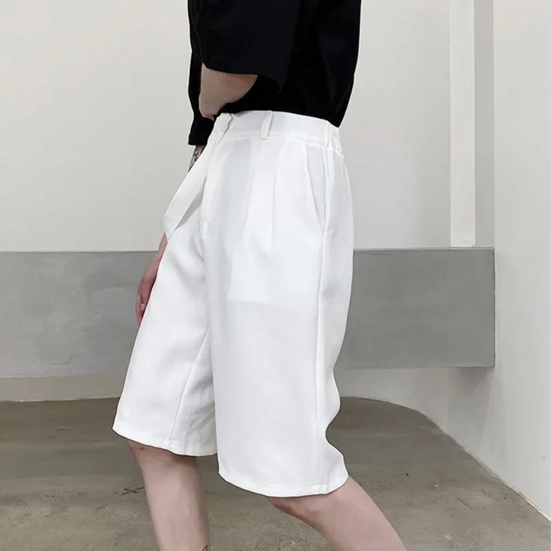 

IEFB Men's Causal Suit Shorts New Design Trend Side Detachable Ribbon Casual Elastic Knee Length Pants 2021 New Summer 9Y7754