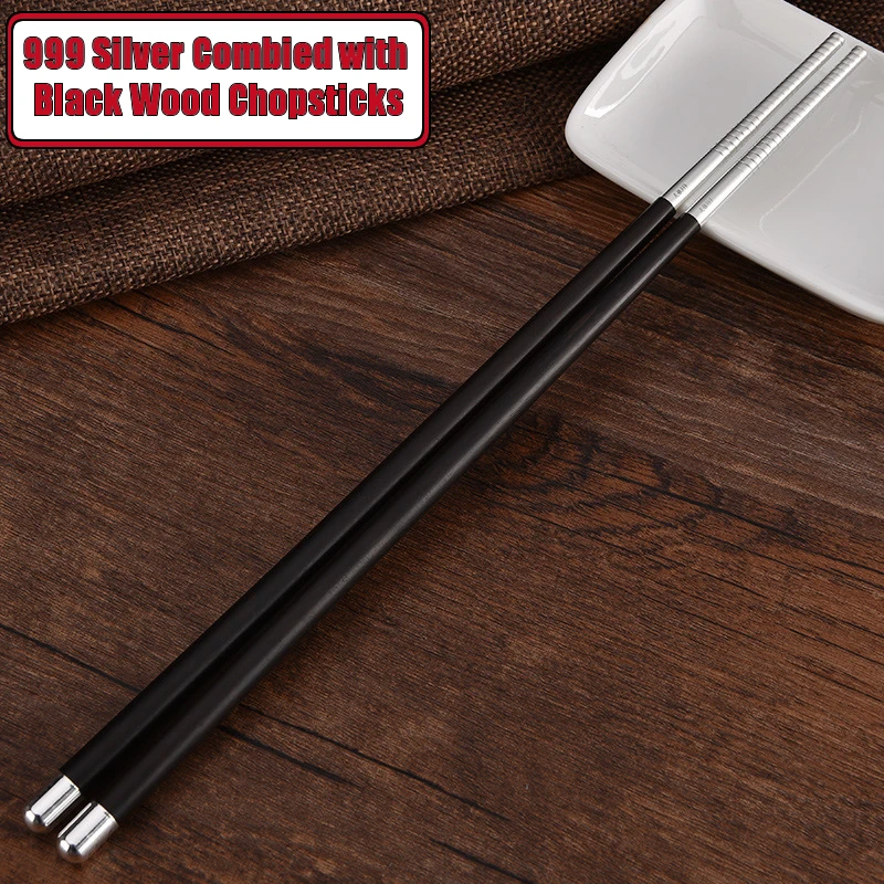 Одна пара оригинальные Нескользящие деревянные палочки для еды из серебра 999