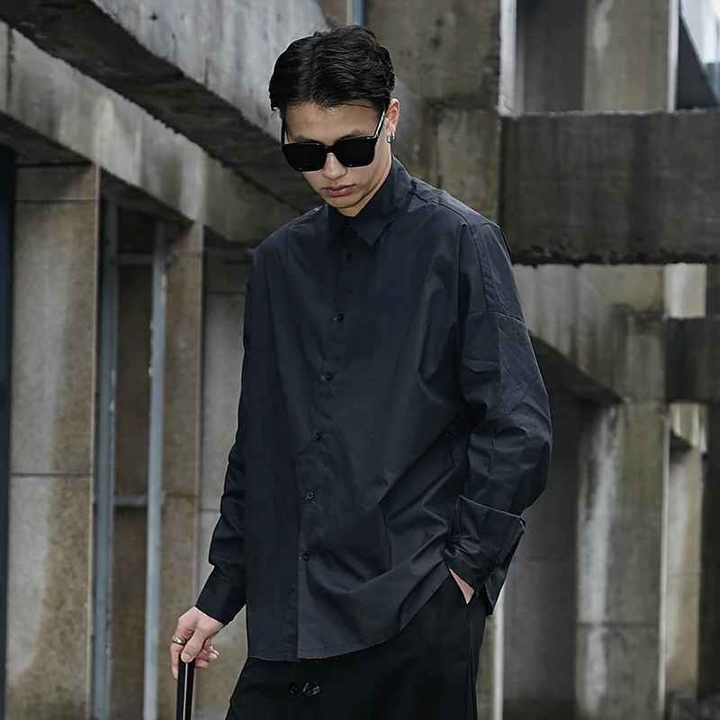 Мужские свободные повседневные рубашки в стиле панк хип-хоп с длинным рукавом