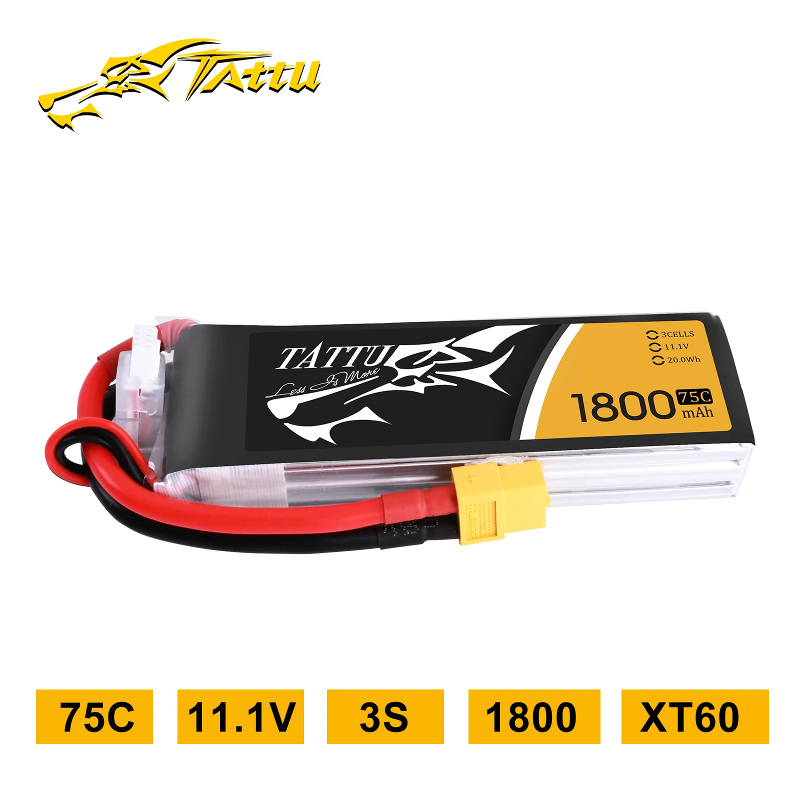 

Аккумулятор Lipo 3S 75C RC литий-полимерный аккумулятор TATTU 11,1 В 1800 мАч с разъемом XT60, батареи для флип FPV рамы дрона квадрокоптера