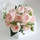 Искусственные цветы, 30 см, Розовый Шелковый Букет пионов, 5 больших головок, 4 маленьких бутона, Декоративные искусственные цветы для невесты, дома, свадьбы
