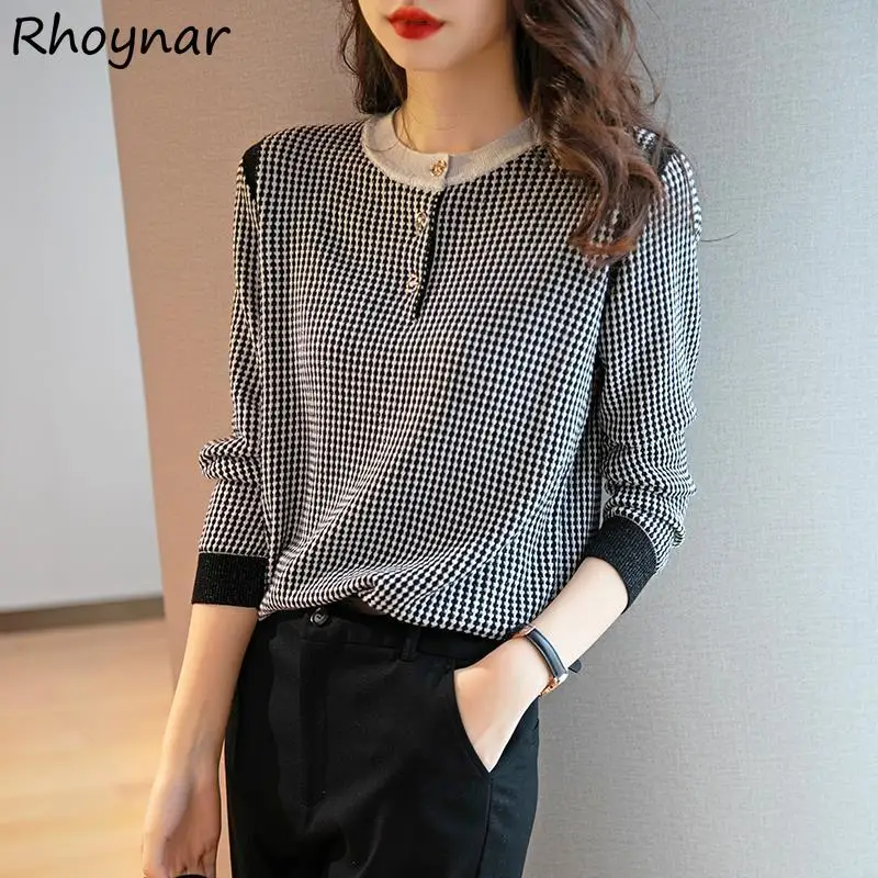 

Pullovers Women Spring Ladies Sweater Loose All-match Vintage Plaid Long Sleeve O-Neck Newest Daily Simple Popular Teens Basic