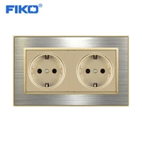 fiko eu standard wall power socket brushed stainless steel panel double frame socket 146mm86mm home decoration
