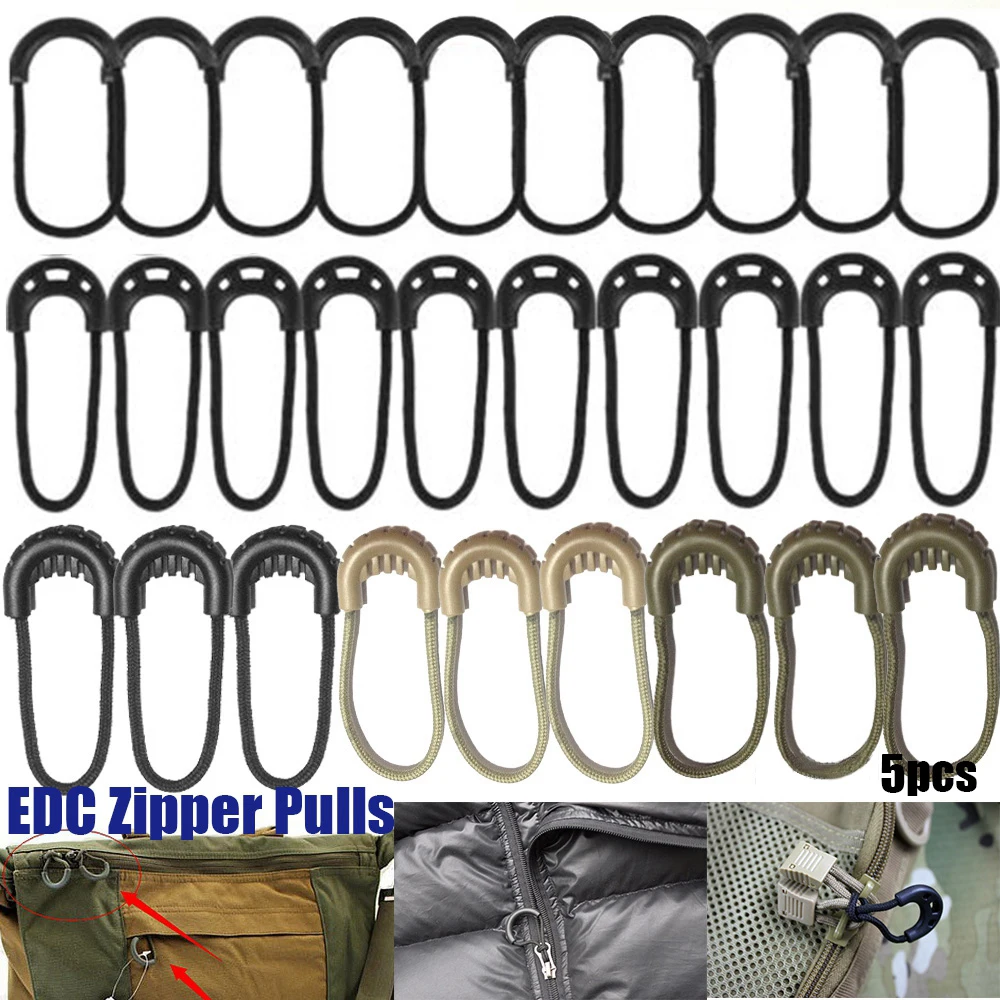 

5Pcs Zipper Pull Cord Rope Pullers Zip Puller Replacement Ends Lock Zips Bags Clip Buckle Suitcase Tent Backpack Outdoor Tools