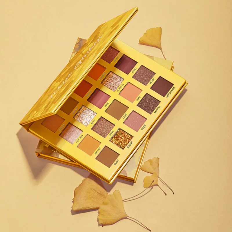 

20 Colors Ginkgo Eyeshadow Palette Long Lasting Matte Pigmented Shades Waterproof Summer Makeup Glitter Yellow Gold Eyeshadow