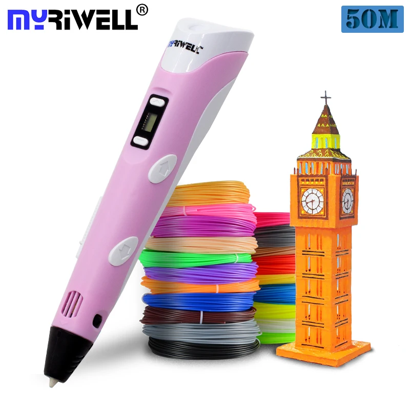 Myriwell, 3D Ручка, 3D принтер, ручка для 3D печати, ручка для рисования, 50 метров, 10 цветов, ABS нить, магический производитель, искусство, для студенческого подарка