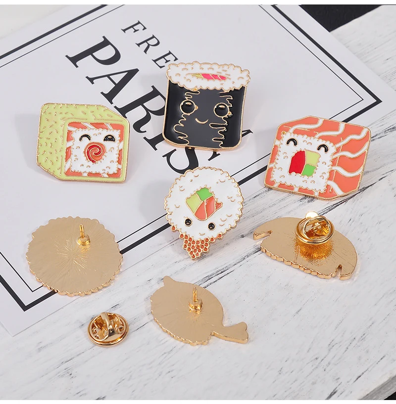 7 Style Collection Enamel Pins Brooches for Women Backpack Clothes Lapel Pin Sushi Salmon Brooch Badges Creative Cartoon Jewelry