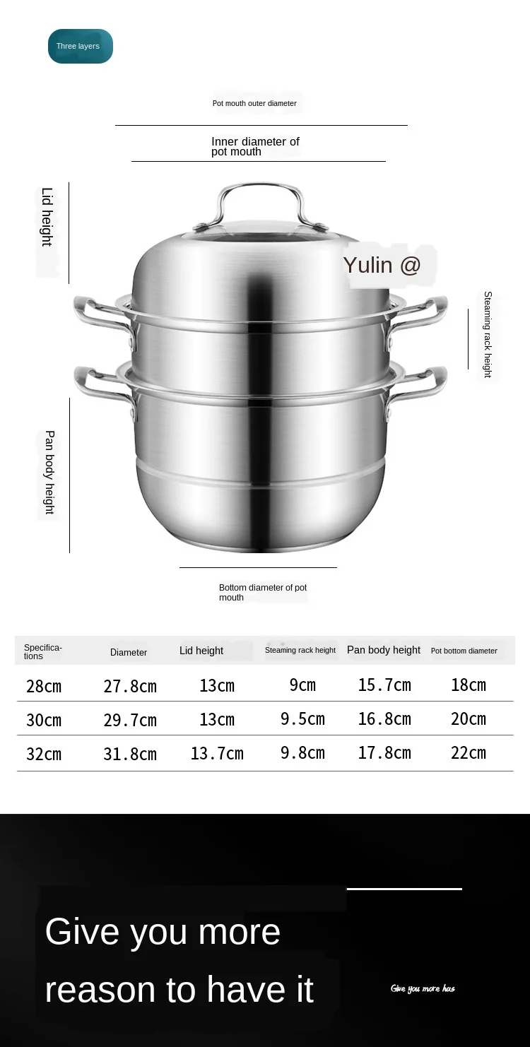 

28cm Stainless Steel 3-Tier/Layer Steam cooker pot, Food cook Double Boilder Work with Gas Electric Induction Grill stove