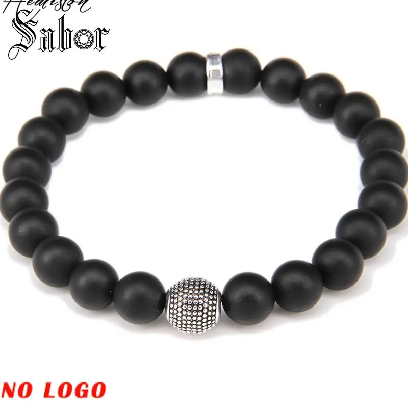 Браслет с матовым обсидиана и Катманду мужской браслет бусинами в стиле рок B303