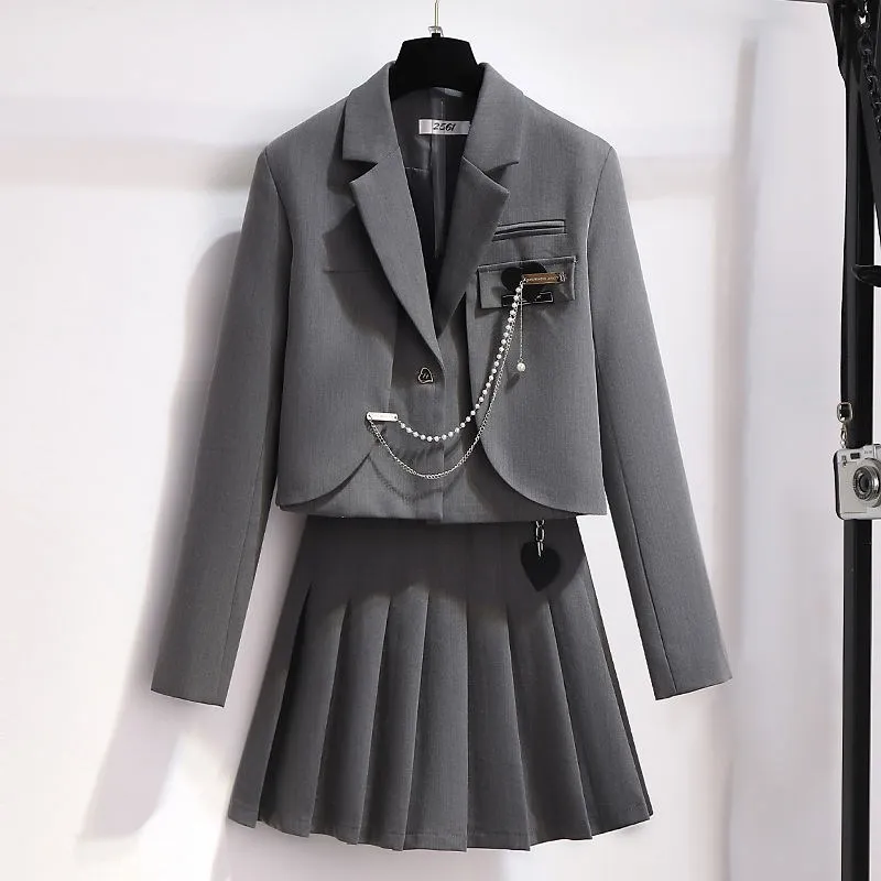

Women Woolen Dress JK Japan Preppy Style Cute Kawaii High School Class Girl Student Uniform Short Blazers Pleated Skirt