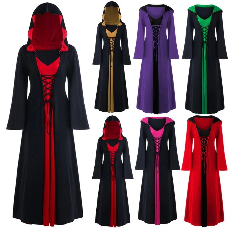 Костюмы на Хэллоуин для женщин женское платье с капюшоном шнуровке в стиле
