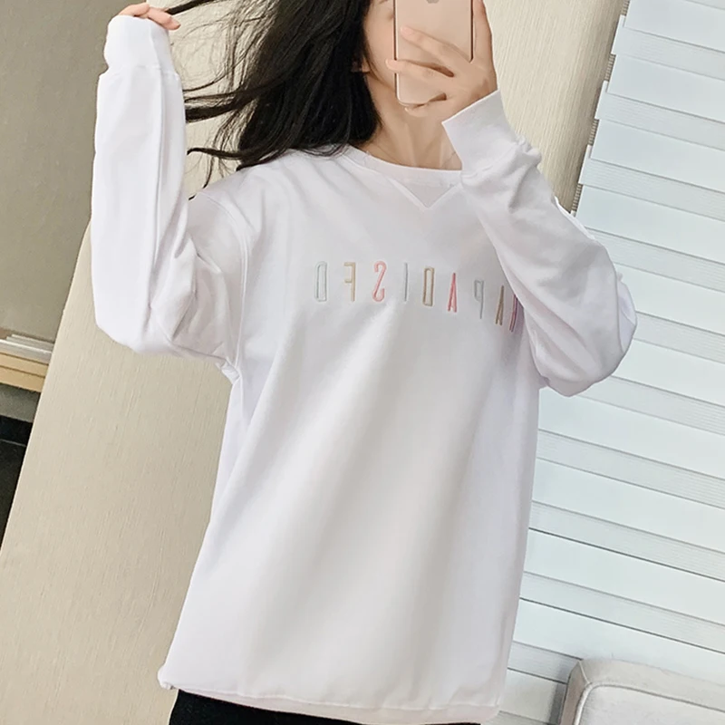 

Женский свободный пуловер с длинным рукавом, черный или белый Повседневный свитшот с принтом в стиле Харадзюку, весна 2020