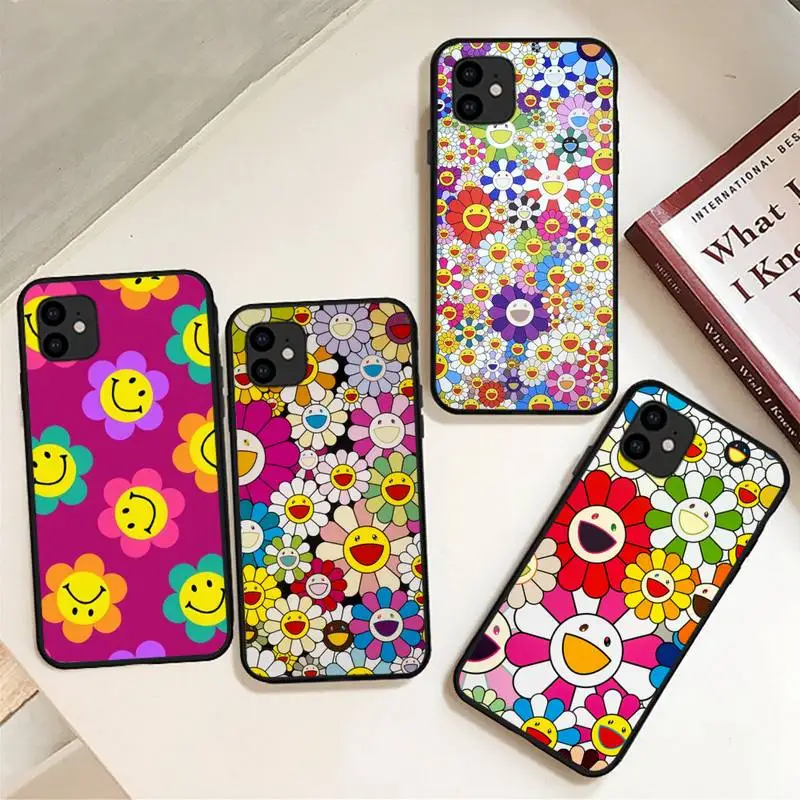 

Murakami Flower smile cute color sun Phone Case For IPhone 11 12 13 Mini Pro XS Max 6 7 8 Plus 6S X XR Black Cover Shell