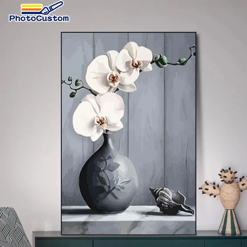 

PhotoCustom Vase Pictures By Number Kits Flowers Handpainted Paintings DIY Drawing On Canvas Home Decor Gift