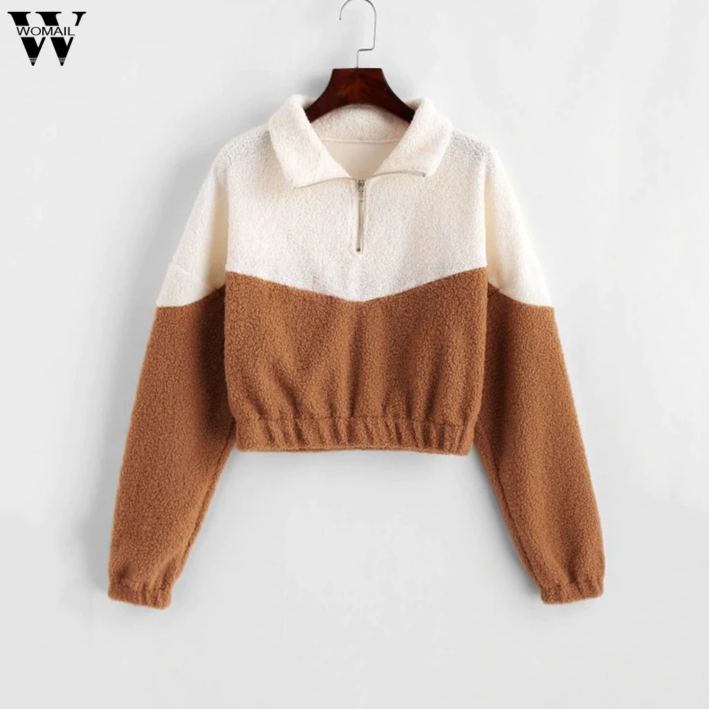 Женская толстовка на молнии с лацканами и плюшевой подкладкой|Женские толстовки