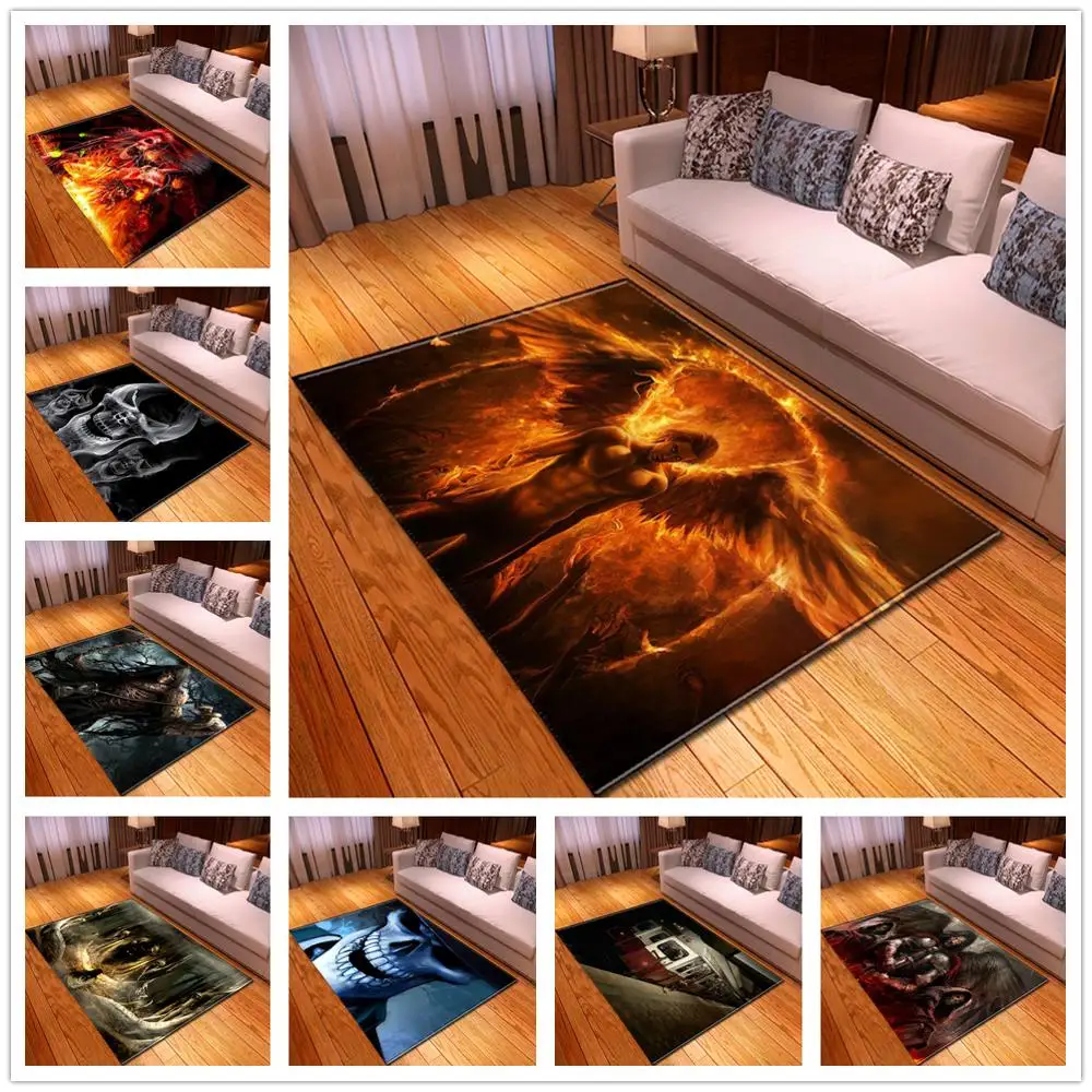 

Very Horrible Party Halloween Doormat Soft Flannel Terror 3d Skull Printed Carpets for Living Room Bedroom Area Rug Dropshopping