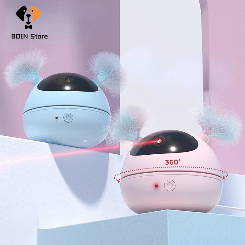 Juguete l&aacute;ser autom&aacute;tico para gatos con pluma, Robot interactivo el&eacute;ctrico giratorio de 360 grados, suministros inteligentes para gatos-0