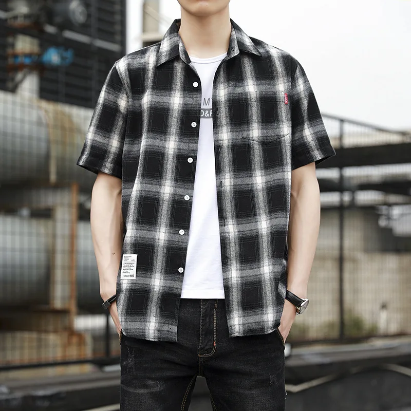 

Marginag Checked Shirt Men 2021 Summer New Korean Version Men's Short-sleeved Shirt Casual Shirt Trend Men's Cotton Loose Shirt