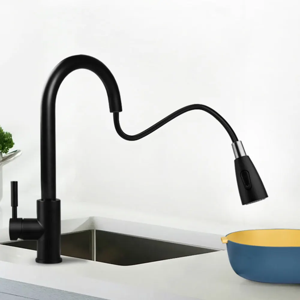 

1Pc Pulling Type Faucet Single Outlet Kitchen Faucet Two-mode Faucet Black