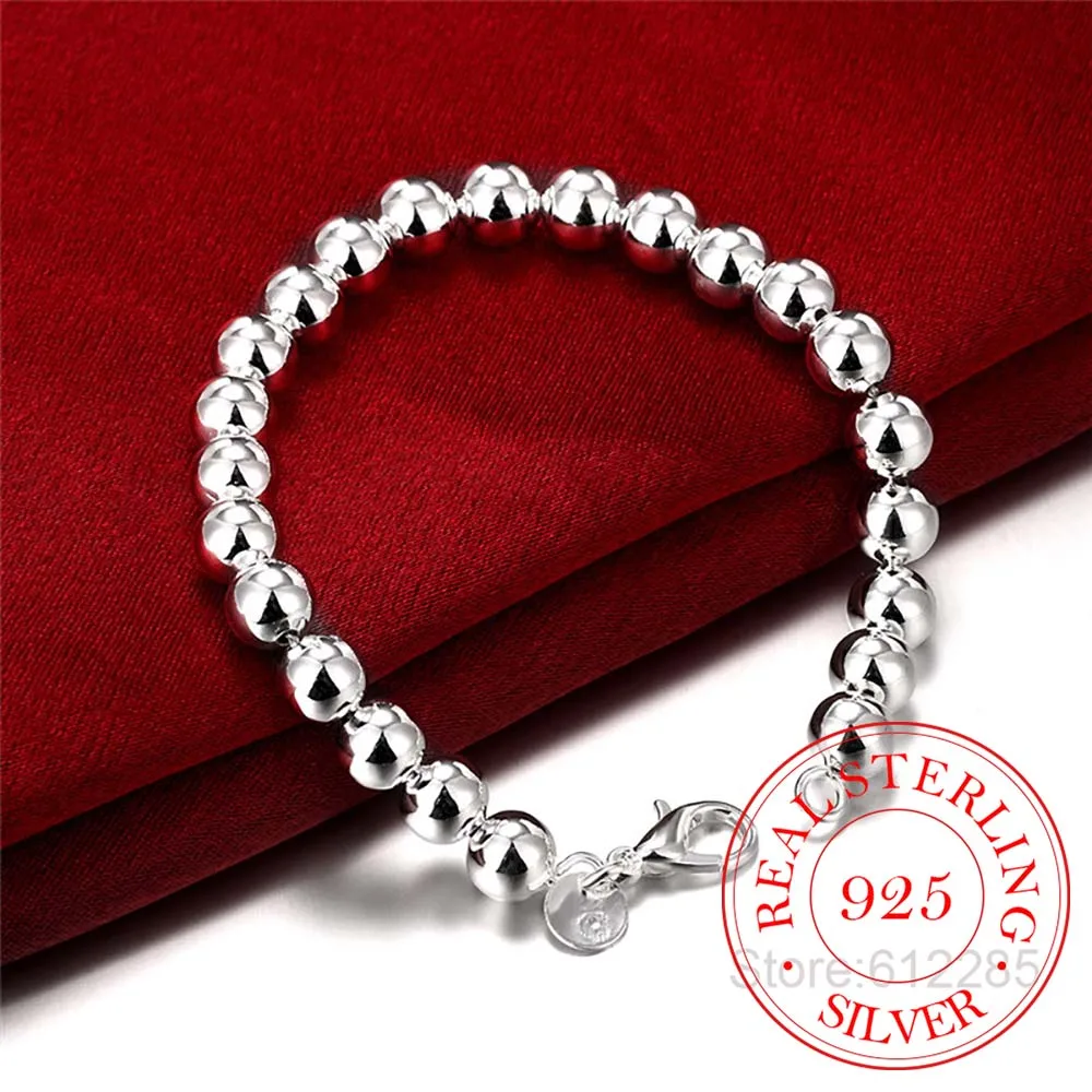 

925 silver big bead chain bracelet 4mm 6mm 8mm 10mm bracelet for women fine jewelry for banquet wedding anniversary/gagzjqa