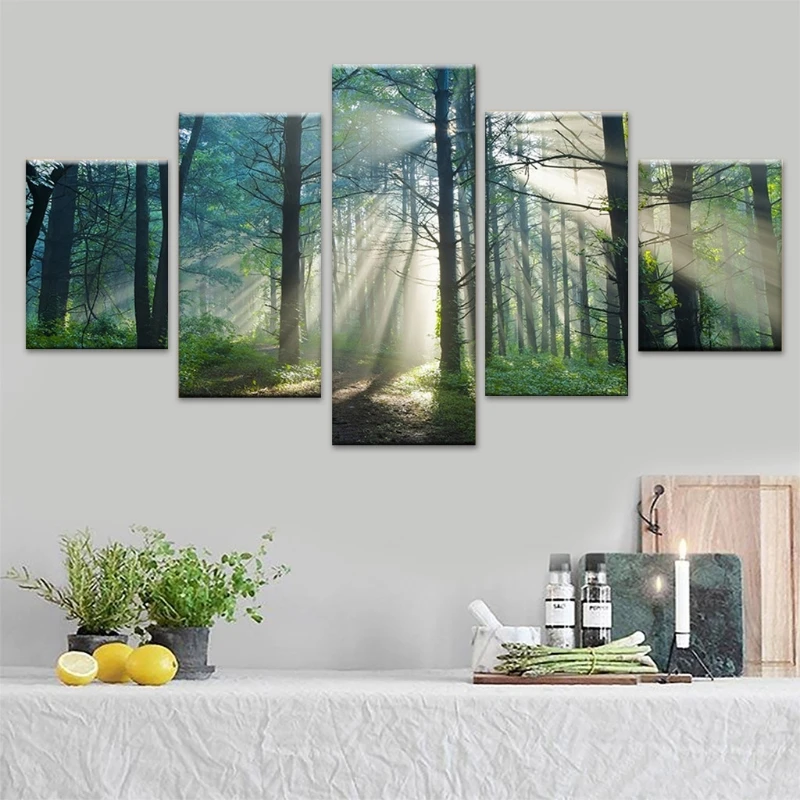 

5 Pieces Unframed Forest Trees Canvas Prints Wall Pictures Modern Paintings for Living Room Home Decorations