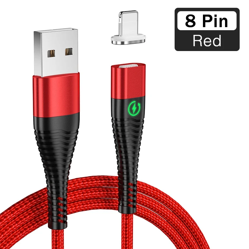 YKZ светодиодный магнитный кабель USB type C провод Microusb 3A кабель для быстрой зарядки для Apple телефона samsung huawei Магнитный шнур для передачи данных - Цвет: Red for 8 pin