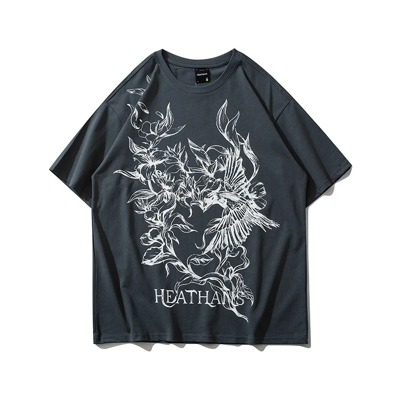 

Dropshipping Harajuku Creative Print Short Sleeve T Shirts Fashion Couple Streetwear Hip Hop Casual Loose 100% Cotton Tshirt Men
