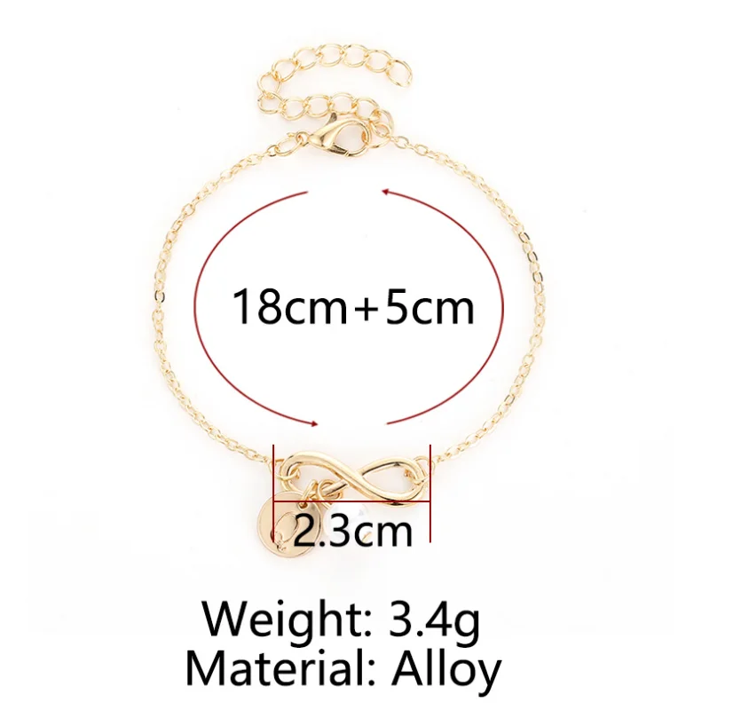 Модные цифровые 8 бесконечных счастливых нитей шарм браслеты для женщин Алфавит