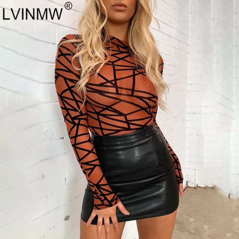 Женский комбинезон LVINMW облегающий сетчатый прозрачный в полоску с длинным
