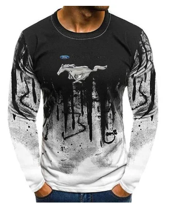 

2020Autumn Long-Sleeve T shirt Men Gradient Color for Ford Mustang Print Fitness Tee Shirt Top Casual Hiphop Streetwear T-shirt