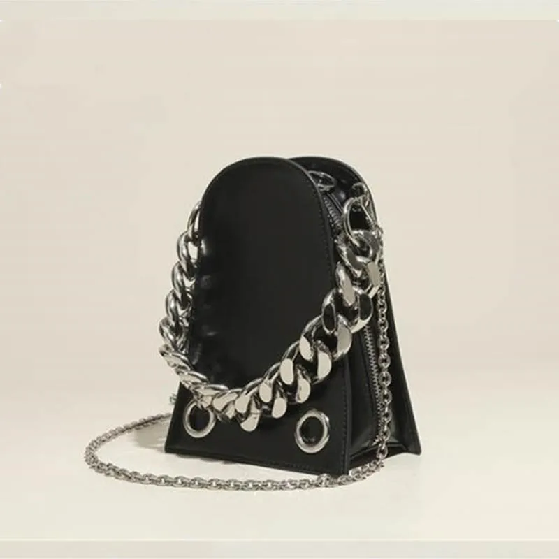 

Thick Chain European And American Retro Leather Black Small Square Bag 2021 New Trend Fashion One-Shoulder Chain Female Bag