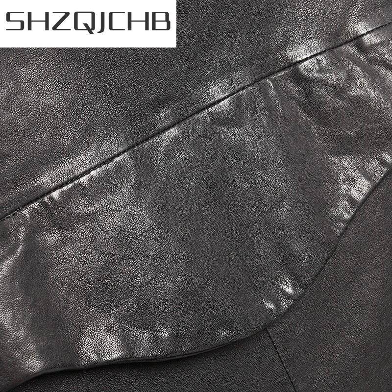 

JCHB 2021 Fashion Spring Autumn Male Sheepskin Medium Length Trench Coats Hooded Pockets Slim Fit Mens Genuine Leather Jackets P