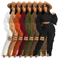 2022 sweater knitted 2 piece set women tassel cropped top bodycon sweatpants matching set jogger female party club outfits