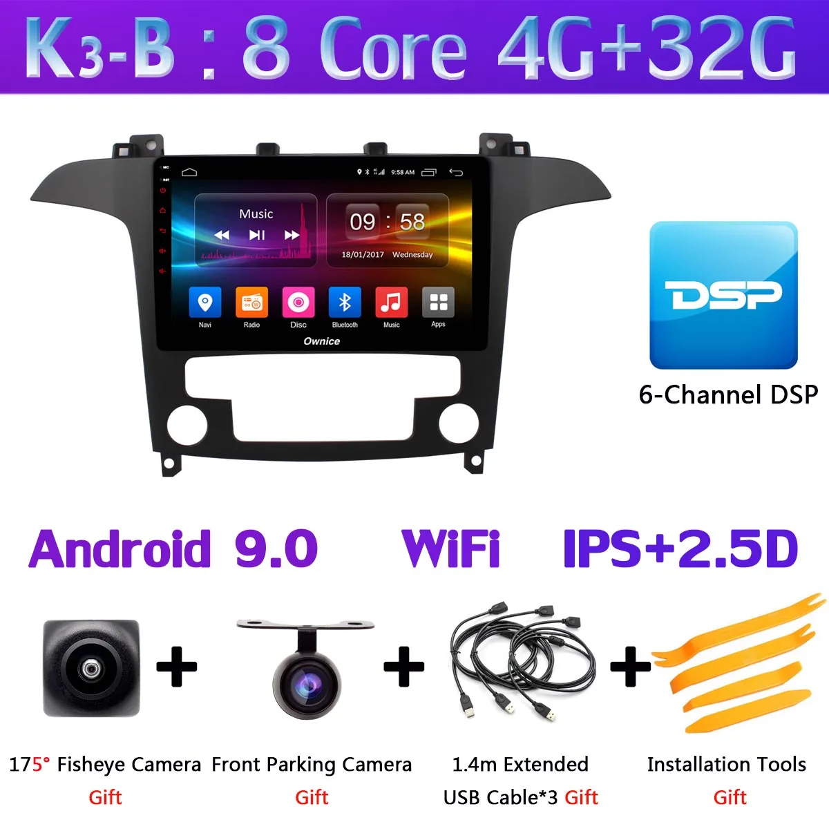 K3-B 360°Pano ram ic 4×камера 4G LTE 4 ГБ ОЗУ+ 32 ГБ Android 9,0 ips Автомагнитола для Ford S-Max S Max 2007 2008 gps Navi DSP CarPlay - Цвет: K3-B