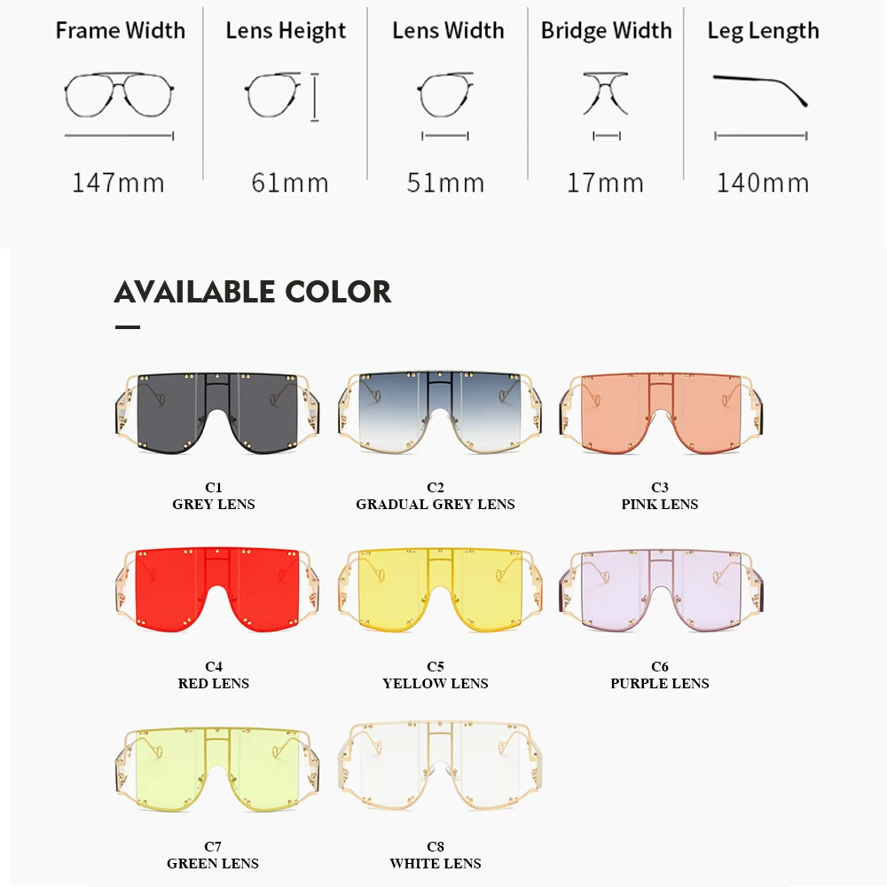 

LongKeeper Retro Oversized Sunglasses Women Flat Top Square Sun Glasses Female Vintage Big Frame One Piece Eyeglasses For Female