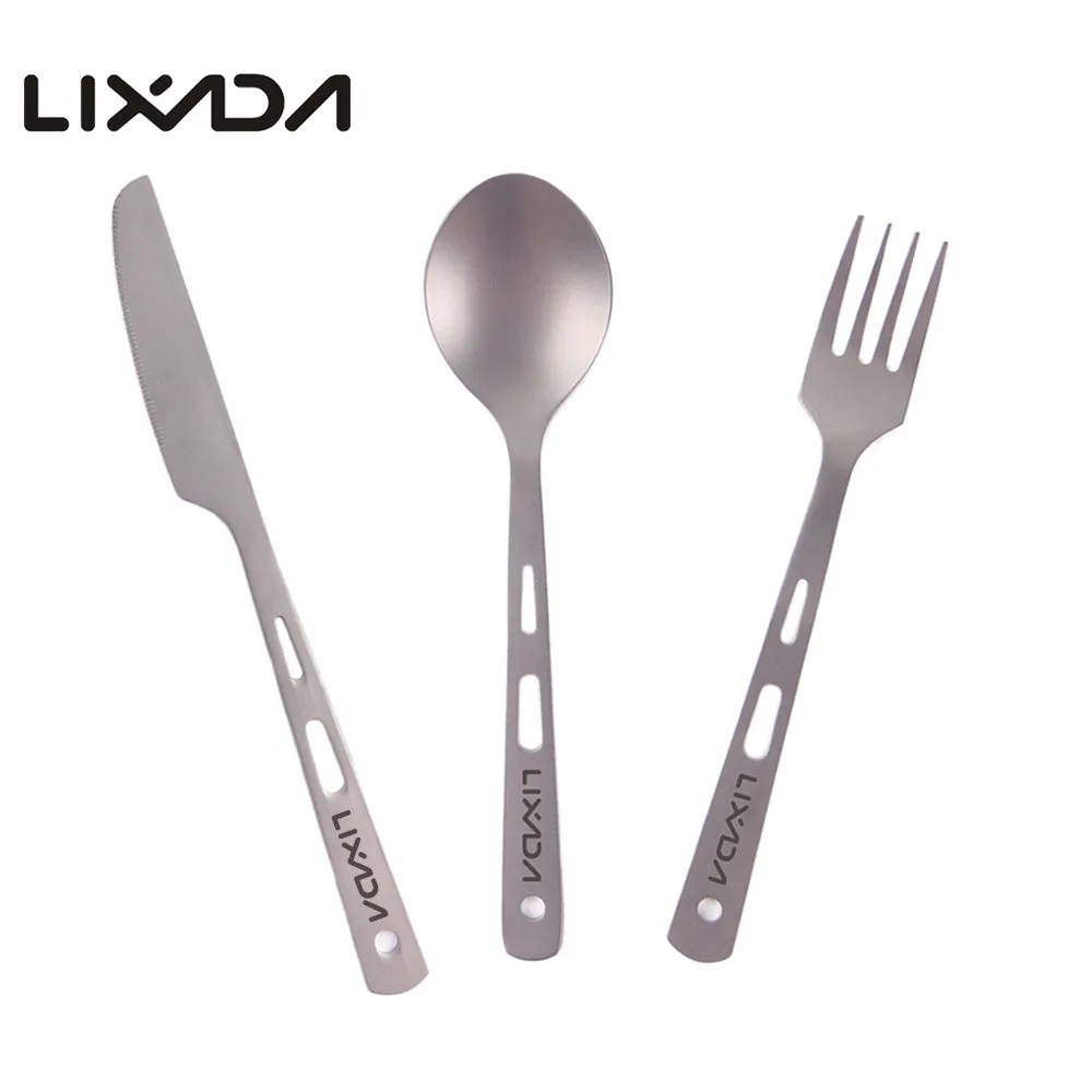 Набор столовых приборов Lixada из 3 предметов, титановая походная ложка для пикника, столовые приборы нож, вилка для кемпинга, посуда, оборудование