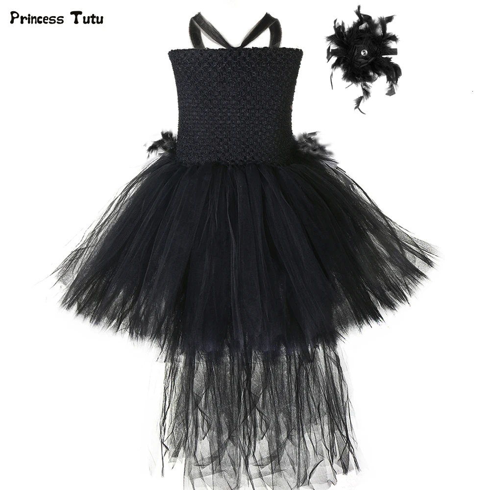 

Black Swan Girls Tutu Dress Train Feathers Birds Animal Theme Girl Birthday Party Dresses Kids Girls Halloween Cosplay Costumes