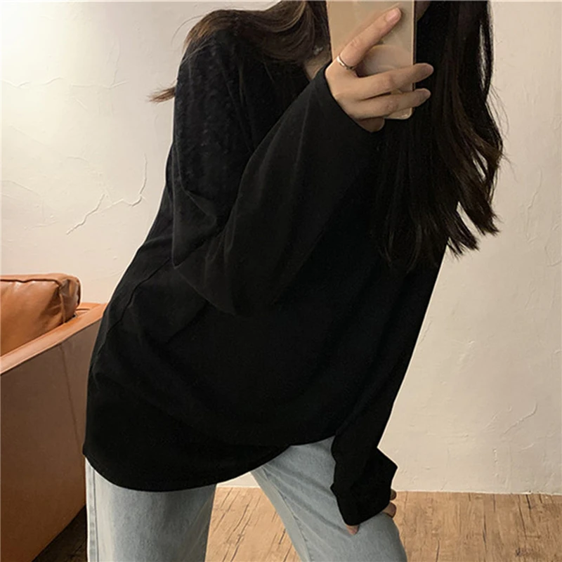 

Harajuku Women T Shirt Casual O Neck Clothing Vintage T Shirts Fall Fashion Leisure Streetwear Long Sleeve Tops