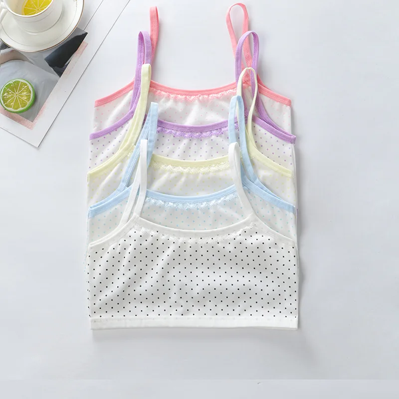 3 шт./лот хлопковый кружевной бюстгальтер в горошек для девочек спортивный